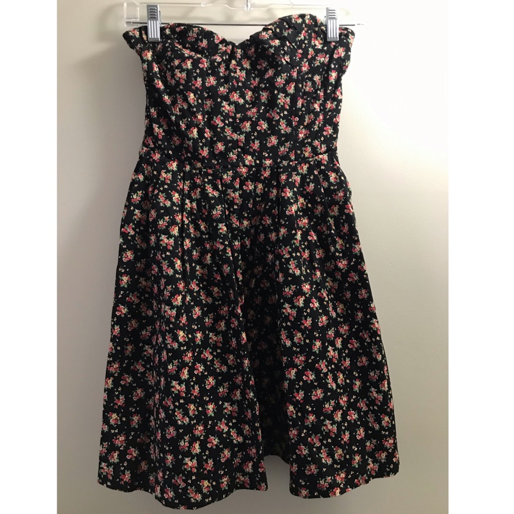 Black Floral strapless dress